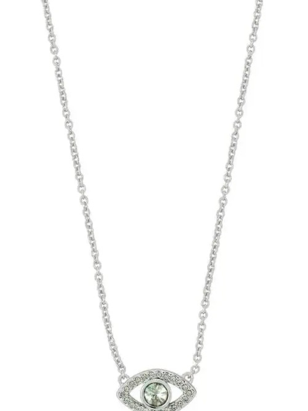 Kurt Geiger Pavé Silver Necklace with Green Evil Eye Pendant